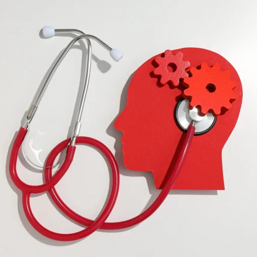 Epilepsy day concept, human paper head with stethoscope